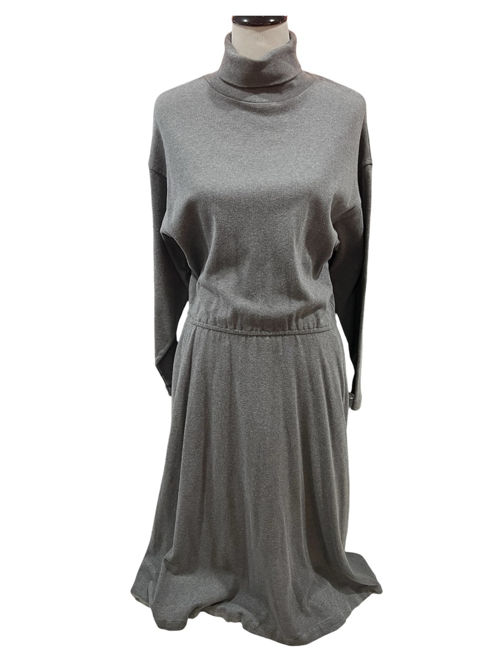 Vintage 80s 90s Banana Republic Safari & Travel Gray Cotton Turtleneck Dress L